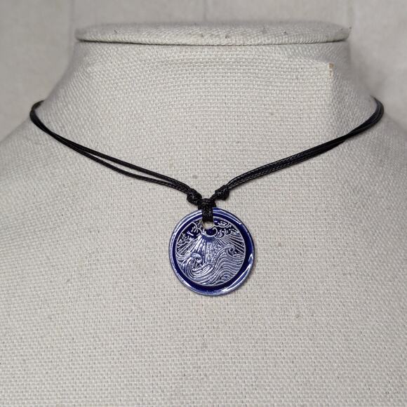 Ceramic Ocean Waves Pendant Y2K Hippie Whimsical Choker Necklace Charms Jewelry - Picture 2 of 5